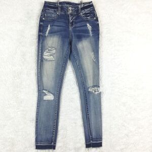 Vanity Womens Jeans Skinny Ankle Denim Blue Mid Rise Destructed Stone Wash 26